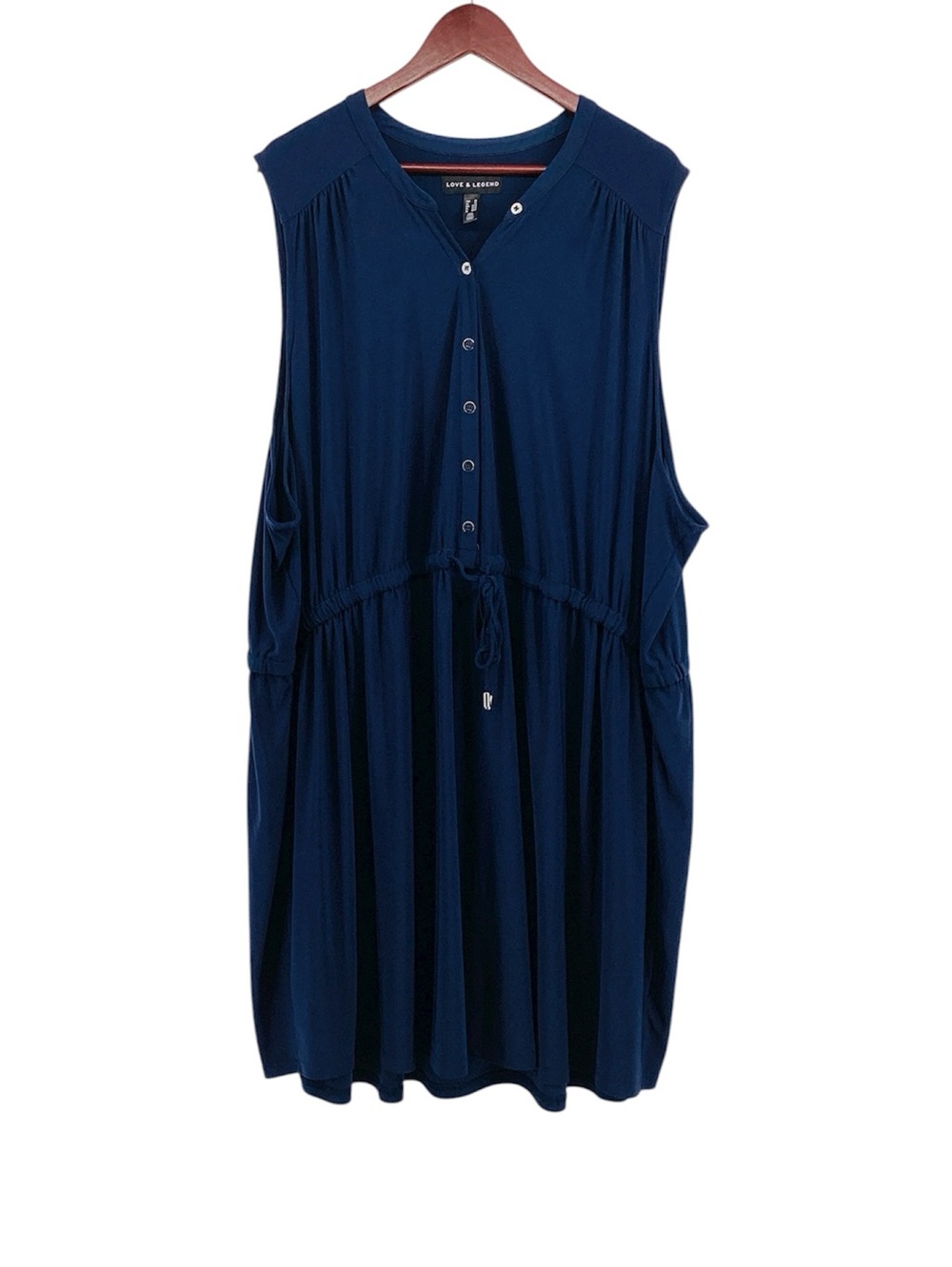 🐵 Love & Legend Navy Button-Front Drawstring Midi Dress, Size 6XL
